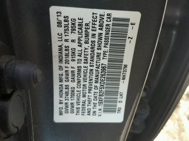 19XFB2F5XDE263967 - 2013 HONDA CIVIC LX GRAY photo 10