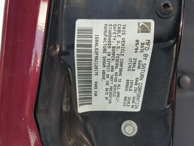 1G8AL52F95Z120175 - 2005 SATURN ION LEVEL BURGUNDY photo 10