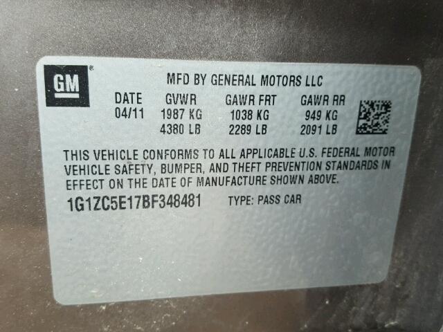 1G1ZC5E17BF348481 - 2011 CHEVROLET MALIBU 1LT 棕色 照片 10