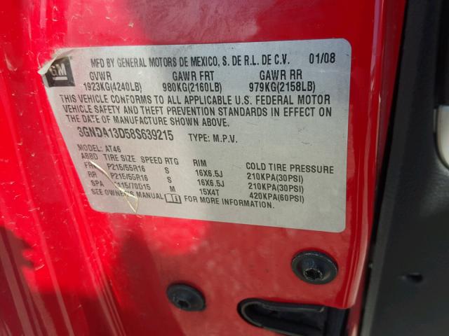 3GNDA13D58S639215 - 2008 CHEVROLET HHR LS RED photo 10