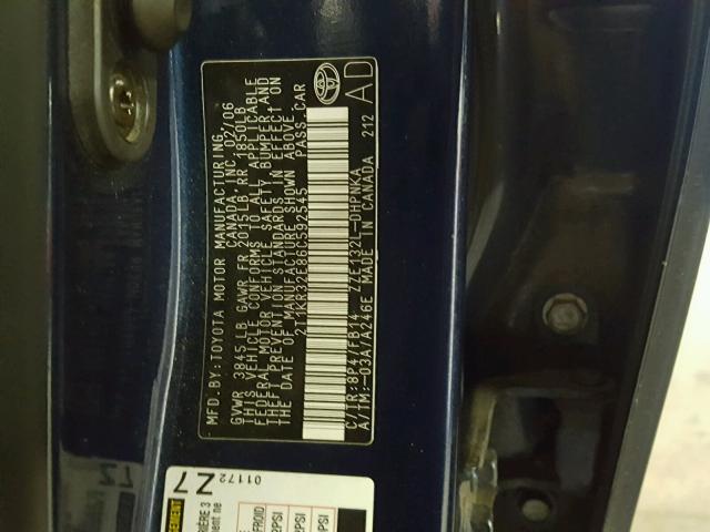 2T1KR32E86C592545 - 2006 TOYOTA COROLLA MA BLUE photo 10