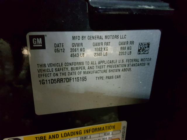 1G11D5RR7DF115195 - 2013 CHEVROLET MALIBU 1LT BLACK photo 10