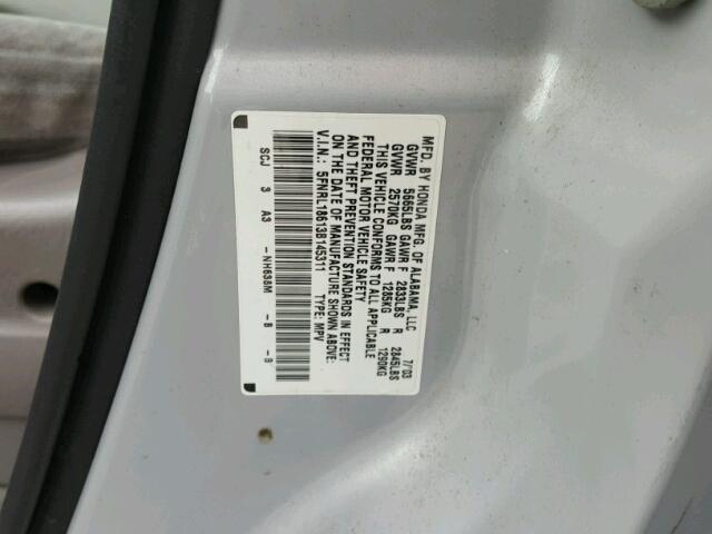 5FNRL18613B145311 - 2003 HONDA ODYSSEY EX GRAY photo 10