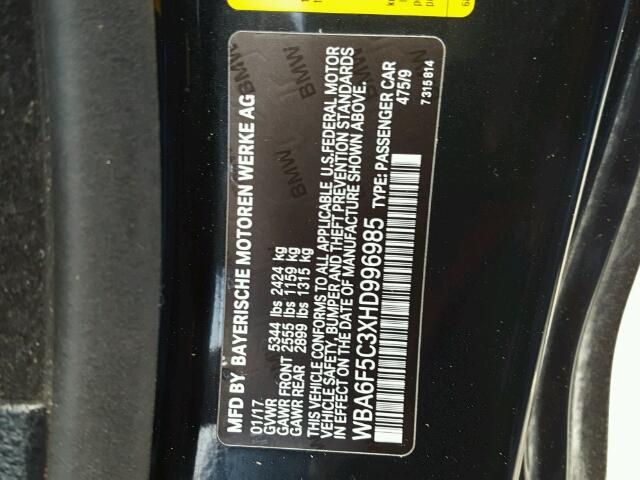 WBA6F5C3XHD996985 - 2017 BMW 650 I Qara foto 10