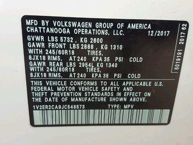 1V2ER2CA9JC548573 - 2018 VOLKSWAGEN ATLAS SEL Ağ foto 10