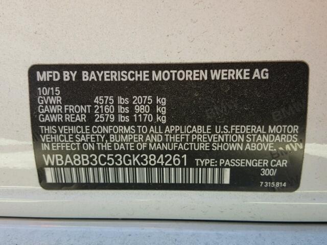 WBA8B3C53GK384261 - 2016 BMW 340 I Blanc photo 10