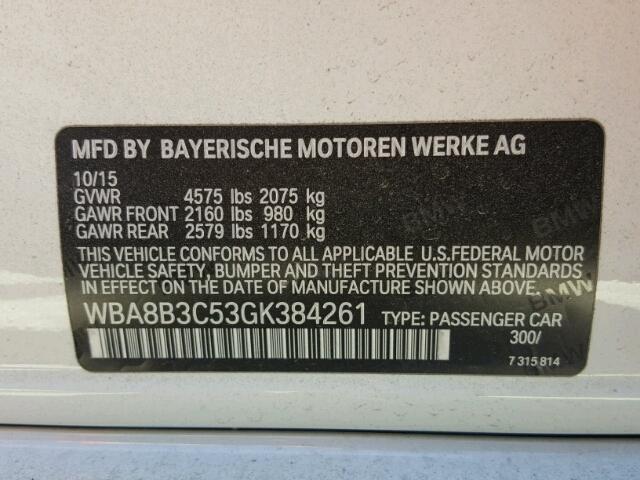 WBA8B3C53GK384261 - 2016 BMW 340 I WHITE photo 10