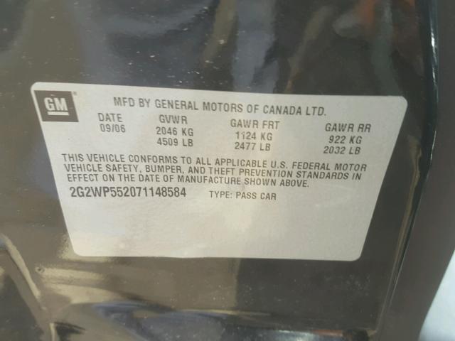 2G2WP552071148584 - 2007 PONTIAC GRAND PRIX BLACK photo 10