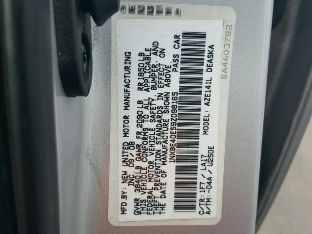 1NXBE40E59Z098165 - 2009 TOYOTA COROLLA XR 银色 照片 10