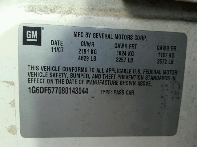 1G6DF577080143044 - 2008 CADILLAC CTS WHITE photo 10