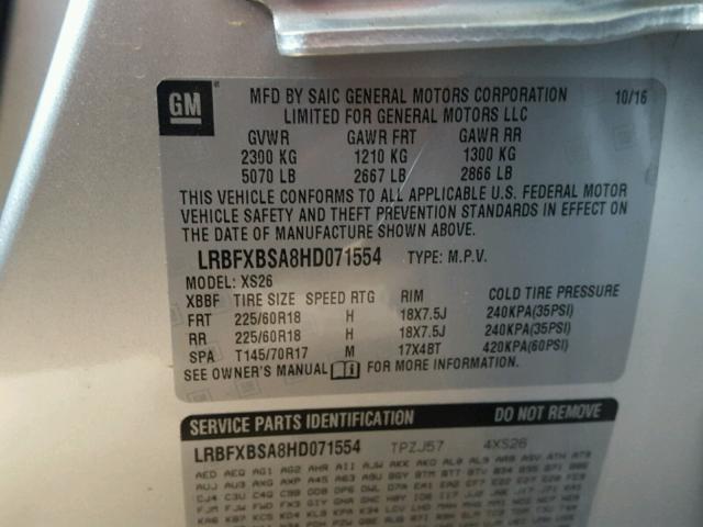 LRBFXBSA8HD071554 - 2017 BUICK ENVISION E SILVER photo 10