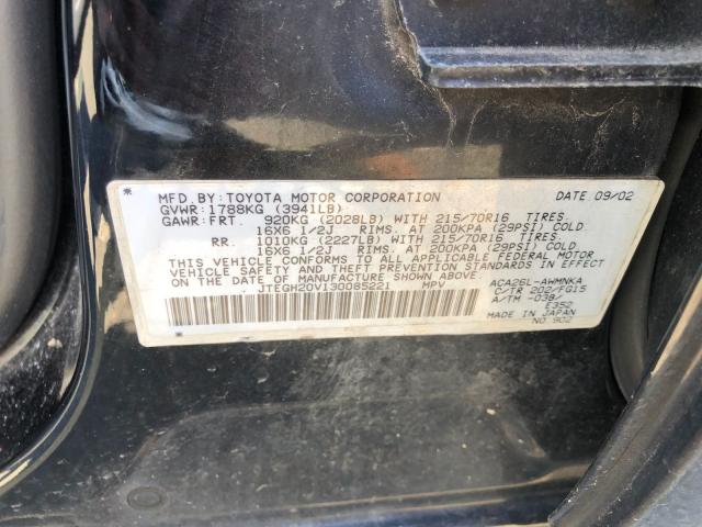 JTEGH20V130085221 - 2003 TOYOTA RAV4 BLACK photo 10