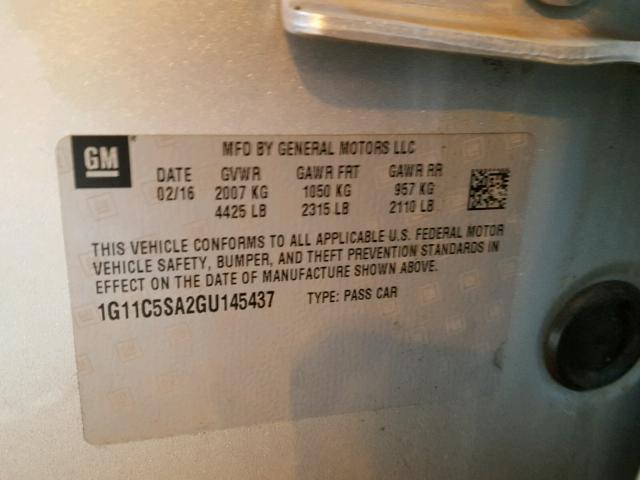 1G11C5SA2GU145437 - 2016 CHEVROLET MALIBU LIM 银色 照片 10