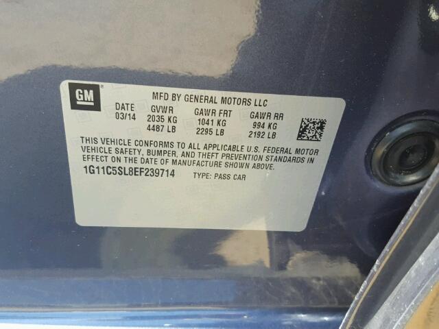 1G11C5SL8EF239714 - 2014 CHEVROLET MALIBU 1LT 蓝色 照片 10