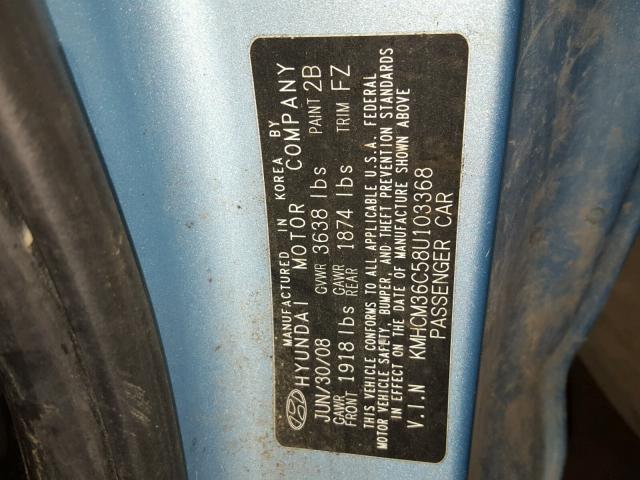 KMHCM36C58U103368 - 2008 HYUNDAI ACCENT GS BLUE photo 10