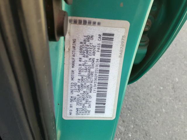 1Y1SK5362PZ019134 - 1993 GEO PRIZM BASE მწვანე ფოტო 10