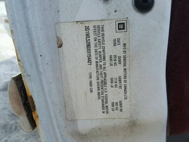 2G1WL52M3X9154421 - 1999 CHEVROLET LUMINA BAS თეთრი ფოტო 10