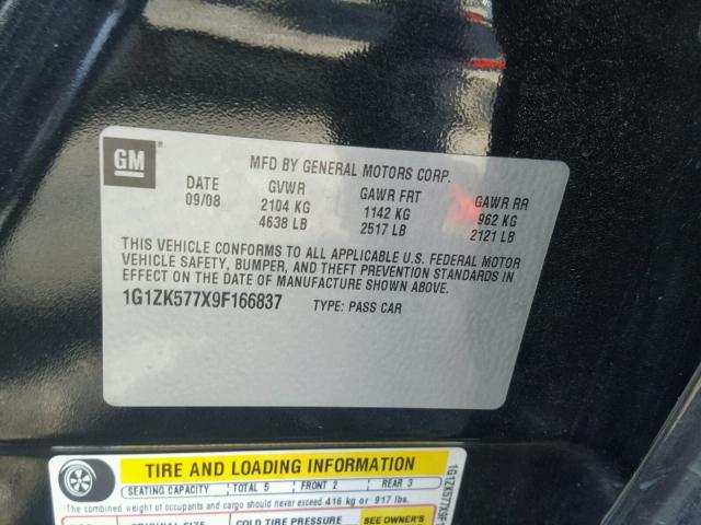 1G1ZK577X9F166837 - 2009 CHEVROLET MALIBU LTZ BLACK photo 10