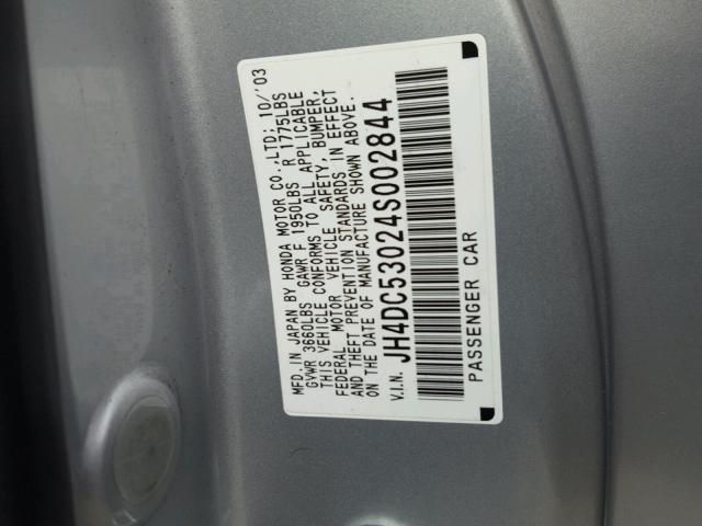 JH4DC53024S002844 - 2004 ACURA RSX SILVER photo 10