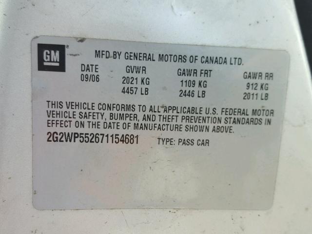 2G2WP552671154681 - 2007 PONTIAC GRAND PRIX SILVER photo 10