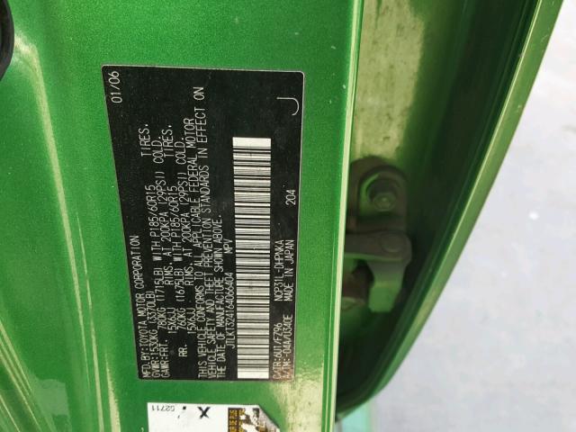 JTLKT324164066404 - 2006 TOYOTA SCION XB GREEN photo 10