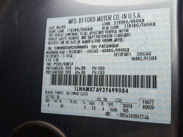 1LNHM87A93Y699084 - 2003 LINCOLN LS Mavi foto 10