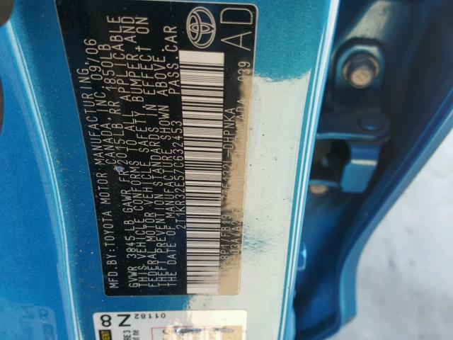 2T1KR32E57C632453 - 2007 TOYOTA COROLLA MA BLUE photo 10