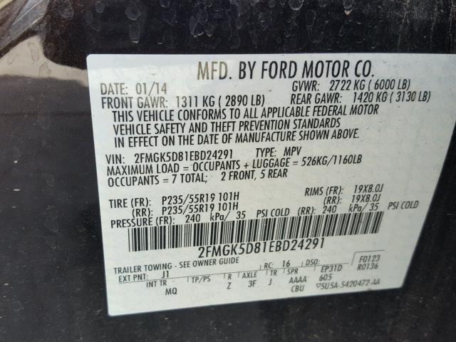 2FMGK5D81EBD24291 - 2014 FORD FLEX LIMIT BLACK photo 10