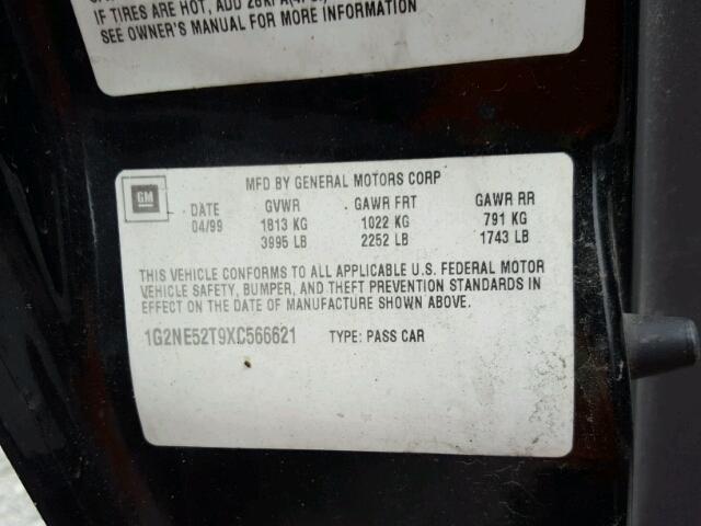 1G2NE52T9XC566621 - 1999 PONTIAC GRAND AM S 黑色 照片 10