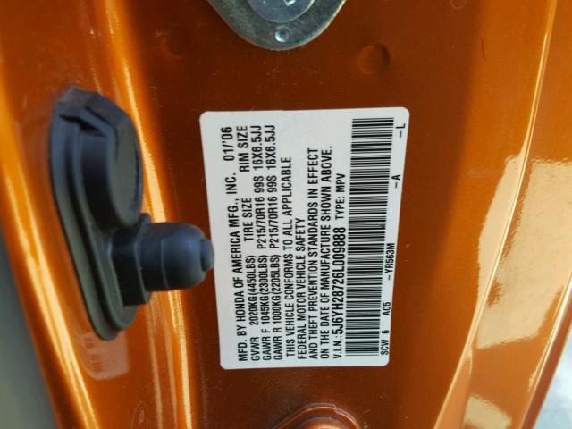 5J6YH28726L009888 - 2006 HONDA ELEMENT EX ORANGE photo 10