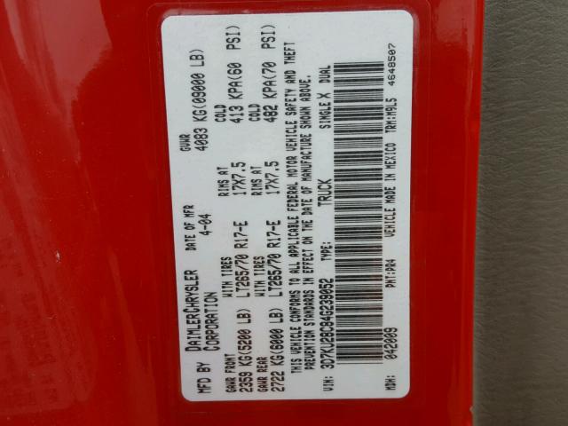 3D7KU28C84G239052 - 2004 DODGE RAM 2500 S RED photo 10