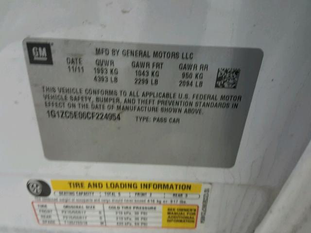 1G1ZC5E06CF224954 - 2012 CHEVROLET MALIBU 1LT 白色 照片 10