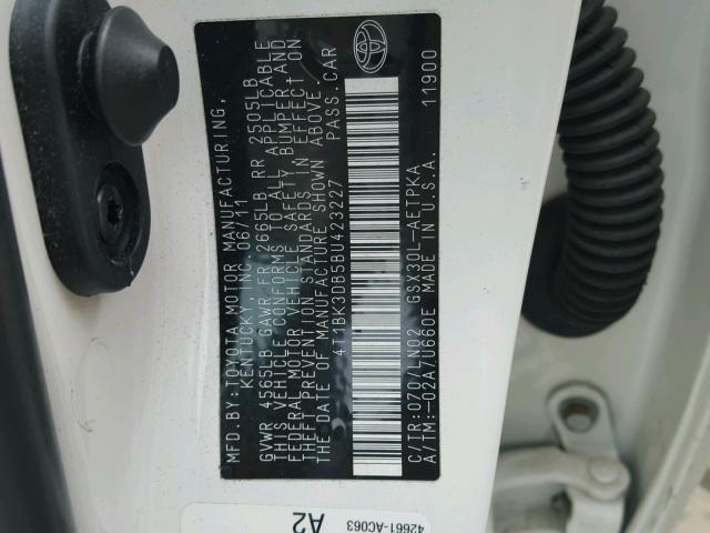 4T1BK3DB5BU423227 - 2011 TOYOTA AVALON BAS SILVER photo 10