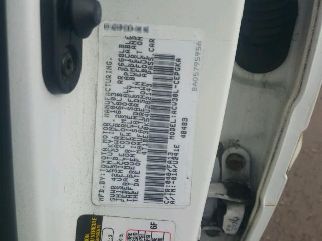 4T1BE30K54U282143 - 2004 TOYOTA CAMRY LE WHITE photo 10