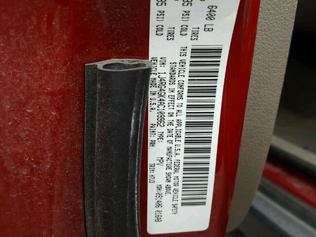 1J4RG4GK4AC109962 - 2010 JEEP COMMANDER RED photo 10