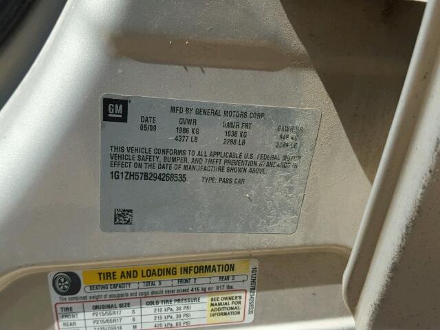 1G1ZH57B294268535 - 2009 CHEVROLET MALIBU 1LT 金色 照片 10