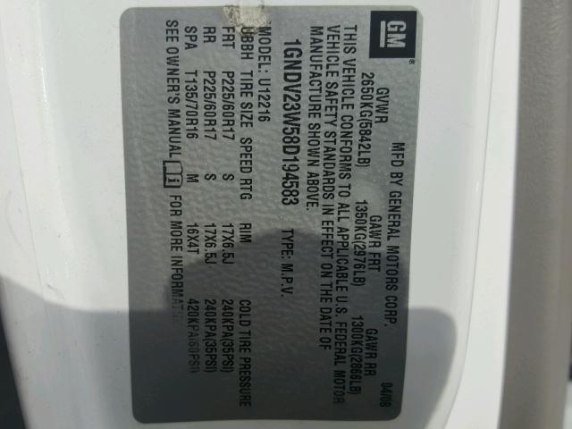 1GNDV23W58D194583 - 2008 CHEVROLET UPLANDER L 白色 照片 10