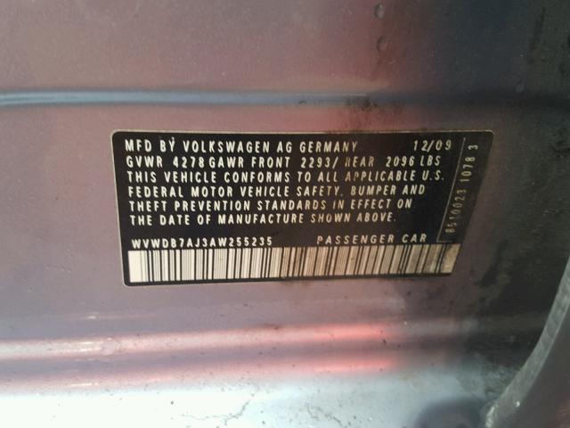 WVWDB7AJ3AW255235 - 2010 VOLKSWAGEN GOLF 蓝色 照片 10