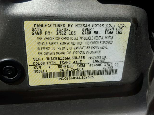 3N1CB51D56L506525 - 2006 NISSAN SENTRA 1.8 GOLD photo 10