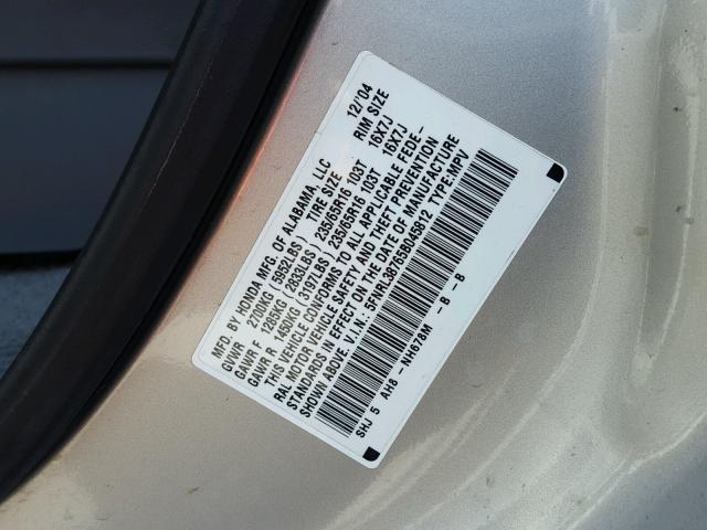 5FNRL38765B045812 - 2005 HONDA ODYSSEY EX SILVER photo 10