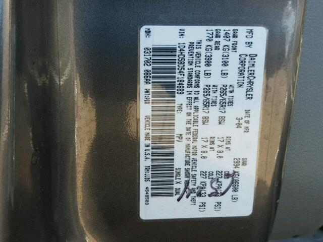 1D4HD58D54F184689 - 2004 DODGE DURANGO LI CHARCOAL photo 10