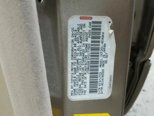 JT8BH28F2Y0177925 - 2000 LEXUS LS 400 GOLD photo 10