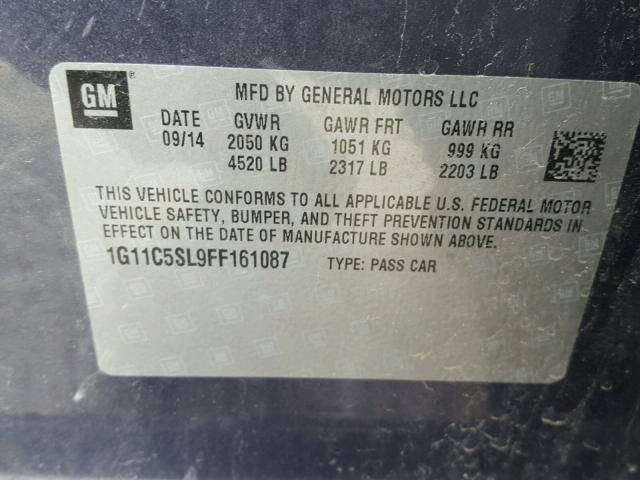 1G11C5SL9FF161087 - 2015 CHEVROLET MALIBU 1LT 蓝色 照片 10