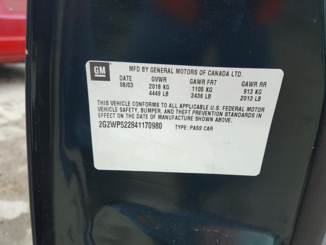 2G2WP522841170980 - 2004 PONTIAC GRAND PRIX GREEN photo 10