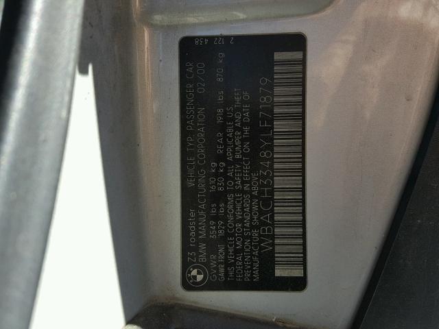 WBACH3348YLF71879 - 2000 BMW Z3 2.8 SILVER photo 10
