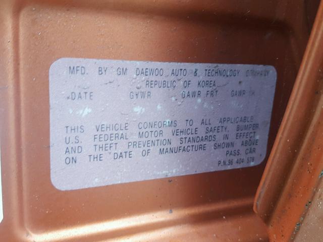 KL1TD66636B523212 - 2006 CHEVROLET AVEO BASE Turuncu fotoğraf 10