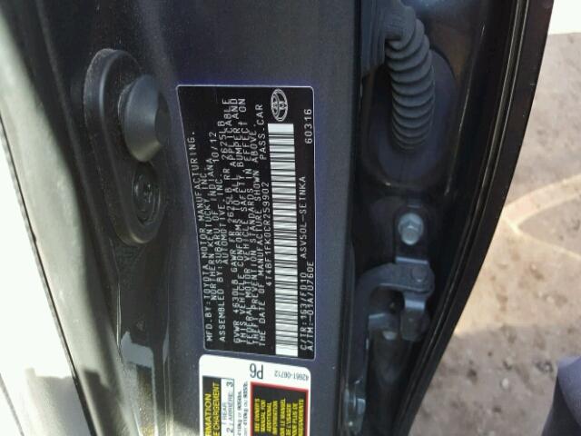 4T4BF1FK0CR259902 - 2012 TOYOTA CAMRY/SE/L GRAY photo 10