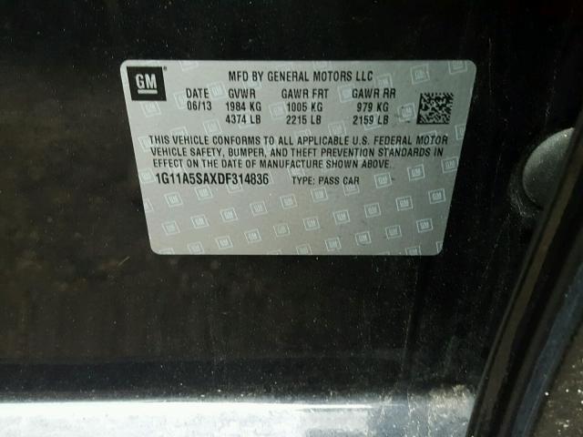 1G11A5SAXDF314836 - 2013 CHEVROLET MALIBU LS 黑色 照片 10