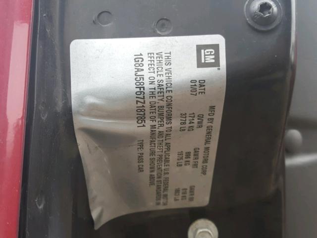 1G8AJ58F67Z187851 - 2007 SATURN ION LEVEL მუქწითელი ფოტო 10