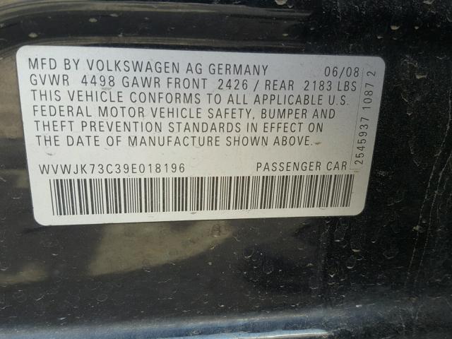 WVWJK73C39E018196 - 2009 VOLKSWAGEN PASSAT TUR BLACK photo 10